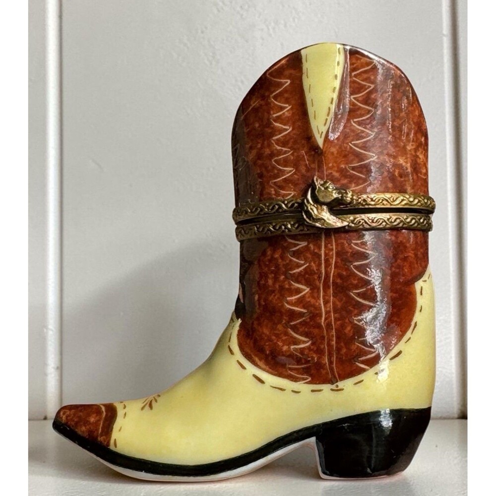 LIMOGES vintage cowboy boot trinket box. Country western cowgirl gift READ
